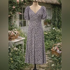 Ba&sh Eden Floral V-Neck Midi, Empire Waist, Wrap Style Dress